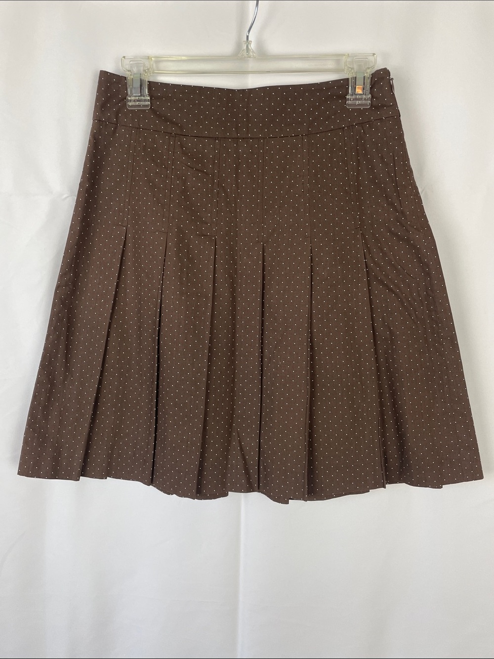 J. Crew Brown & White Polka Dot Pleated Skirt w/Hidden Side Zipper - Size 0